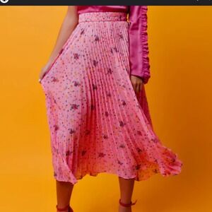 NWT And Other Stories Pink Floral Pleated Midi Skirt Paris Atelier Size 4